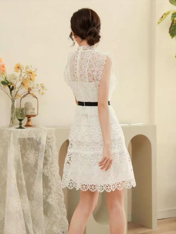 画像3: [送料無料][SETTAN]ホワイト・ブラック・ノースリーブ・ティアード・レース・ミニドレス・ワンピース[即日発送][大きいサイズあり] (3)