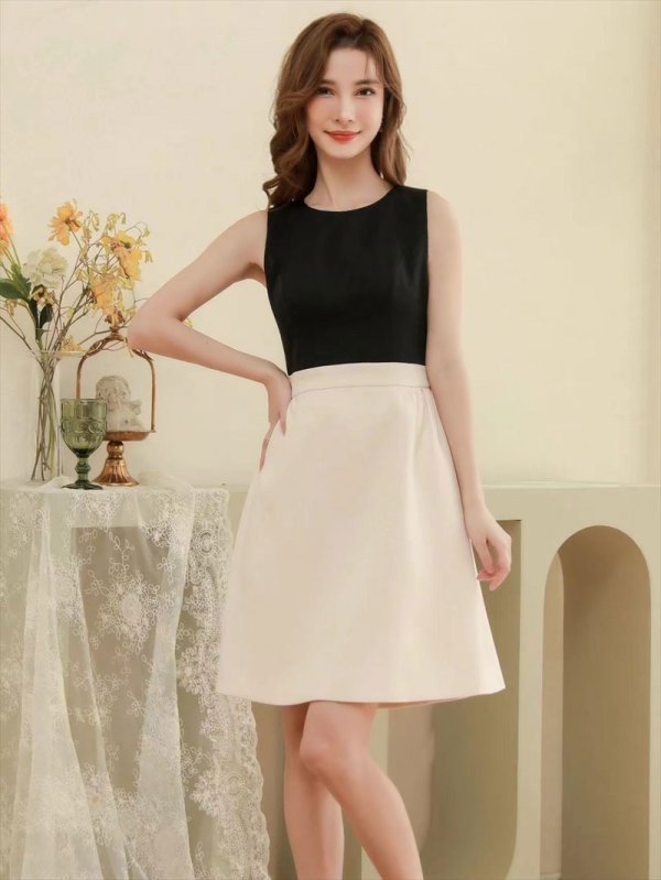 画像3: [送料無料][SETTAN]ブラック×ホワイト・バックリボン・リボン・バイカラー・ノースリーブ・ミニドレス・ワンピース[即日発送][大きいサイズあり] (3)