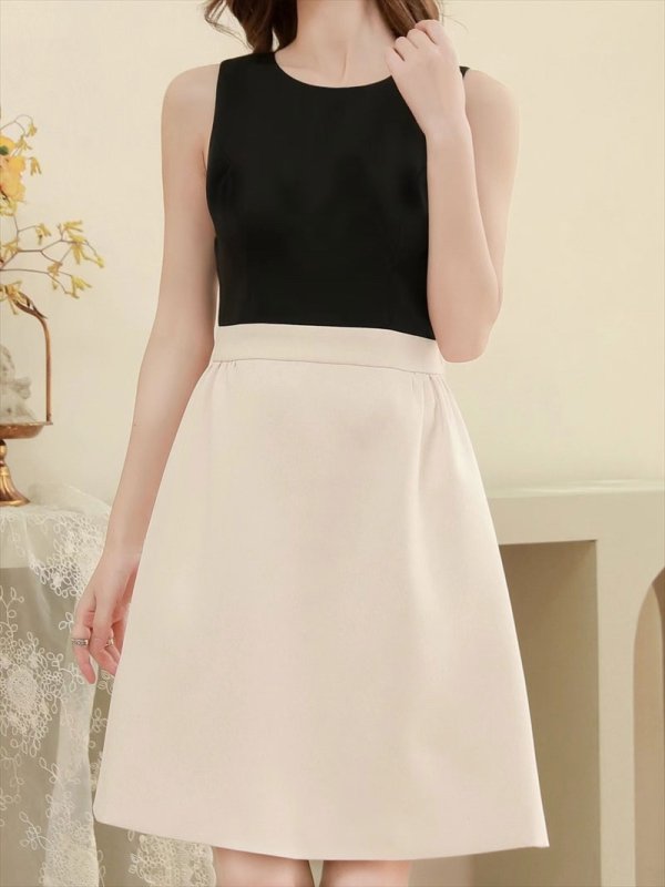 画像5: [送料無料][SETTAN]ブラック×ホワイト・バックリボン・リボン・バイカラー・ノースリーブ・ミニドレス・ワンピース[即日発送][大きいサイズあり] (5)