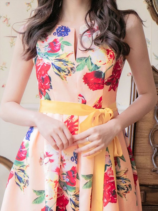 画像5: [送料無料][SETTAN]フラワープリント・花柄・ノースリーブ・ハイウエスト・Aライン・ミディアムドレス・ワンピース[即日発送][大きいサイズあり] (5)