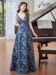画像1: [送料無料][SETTAN]ネイビー・ピンク×ゴールド・ホワイト・ピンク×シルバー・ブルー・花柄・Vネック・フレア・Aライン・ロングドレス[即日発送][大きいサイズあり] (1)