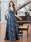 画像2: [送料無料][SETTAN]ネイビー・ピンク×ゴールド・ホワイト・ピンク×シルバー・ブルー・花柄・Vネック・フレア・Aライン・ロングドレス[即日発送][大きいサイズあり] (2)