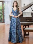 画像5: [送料無料][SETTAN]ネイビー・ピンク×ゴールド・ホワイト・ピンク×シルバー・ブルー・花柄・Vネック・フレア・Aライン・ロングドレス[即日発送][大きいサイズあり] (5)