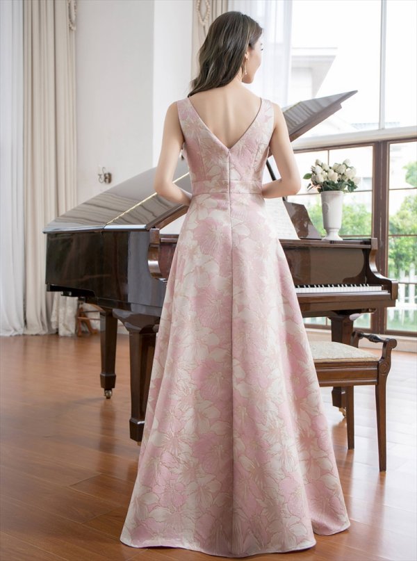 画像17: [送料無料][SETTAN]ホワイト・ピンク×シルバー・ネイビー・ピンク×ゴールド・ブルー・花柄・Vネック・フレア・Aライン・ロングドレス[即日発送][大きいサイズあり] (17)