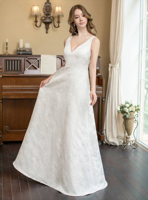 画像3: [送料無料][SETTAN]ホワイト・ピンク×シルバー・ネイビー・ピンク×ゴールド・ブルー・花柄・Vネック・フレア・Aライン・ロングドレス[即日発送][大きいサイズあり] (3)