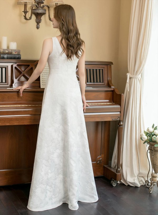 画像4: [送料無料][SETTAN]ホワイト・ピンク×シルバー・ネイビー・ピンク×ゴールド・ブルー・花柄・Vネック・フレア・Aライン・ロングドレス[即日発送][大きいサイズあり] (4)