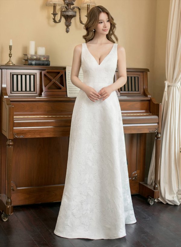 画像6: [送料無料][SETTAN]ホワイト・ピンク×シルバー・ネイビー・ピンク×ゴールド・ブルー・花柄・Vネック・フレア・Aライン・ロングドレス[即日発送][大きいサイズあり] (6)