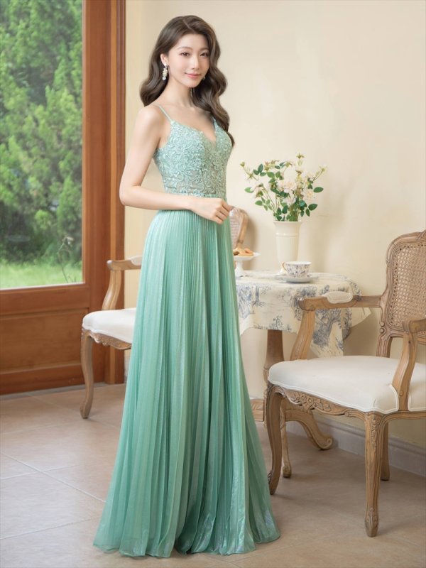 画像8: [送料無料][SETTAN]ホワイト・グリーン・パープル・キャミソール・プリーツ・レース・ビーズ・シアー・エレガント・ロングドレス[即日発送][大きいサイズあり] (8)