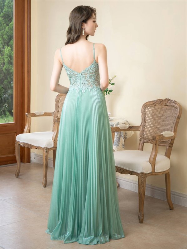 画像9: [送料無料][SETTAN]ホワイト・グリーン・パープル・キャミソール・プリーツ・レース・ビーズ・シアー・エレガント・ロングドレス[即日発送][大きいサイズあり] (9)