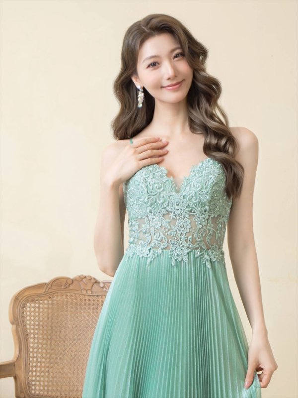 画像10: [送料無料][SETTAN]ホワイト・グリーン・パープル・キャミソール・プリーツ・レース・ビーズ・シアー・エレガント・ロングドレス[即日発送][大きいサイズあり] (10)