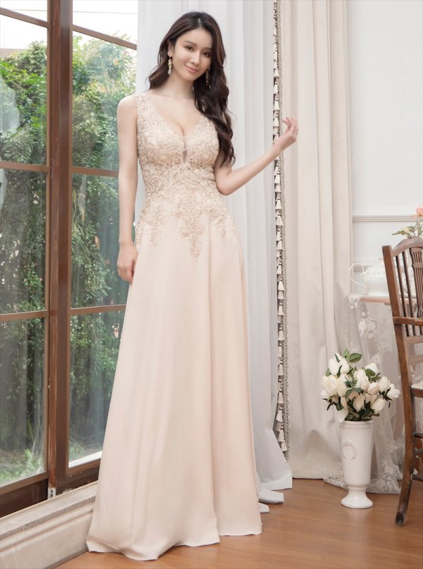 画像8: [送料無料][SETTAN]ホワイト・ベージュ・ワインレッド・ネイビー・ロイヤルブルー・エレガント・レース・金糸・ラインストーン・シアー・Aライン・ロングドレス[即日発送][大きいサイズあり] (8)