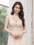 画像10: [送料無料][SETTAN]ホワイト・ベージュ・ワインレッド・ネイビー・エレガント・レース・金糸・ラインストーン・シアー・Aライン・ロングドレス[即日発送][大きいサイズあり] (10)
