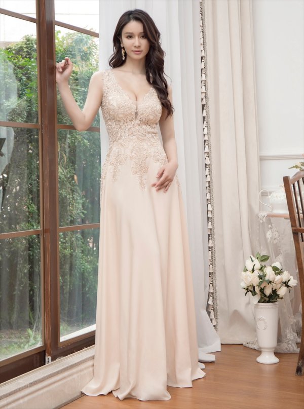 画像5: [送料無料][SETTAN]ベージュ・ワインレッド・ネイビー・ホワイト・ロイヤルブルー・エレガント・レース・金糸・ラインストーン・シアー・Aライン・ロングドレス[即日発送][大きいサイズあり] (5)