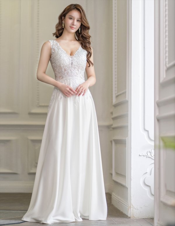 画像6: [送料無料][SETTAN]ホワイト・ベージュ・ワインレッド・ネイビー・ロイヤルブルー・エレガント・レース・金糸・ラインストーン・シアー・Aライン・ロングドレス[即日発送][大きいサイズあり] (6)