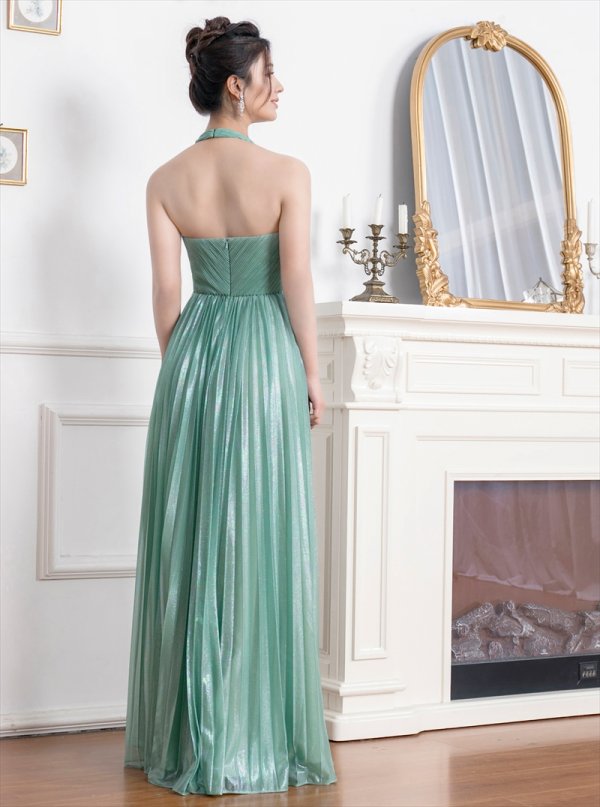 画像8: [送料無料][SETTAN]ロイヤルブルー・グリーン・ベージュ・ホワイト・ホルターネック・ラメ・プリーツ・ロングドレス[即日発送][大きいサイズあり] (8)