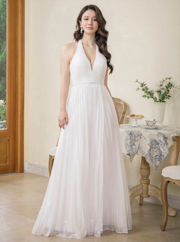 画像15: [送料無料][SETTAN]グリーン・ベージュ・ホワイト・ロイヤルブルー・ホルターネック・ラメ・プリーツ・ロングドレス[即日発送][大きいサイズあり] (15)