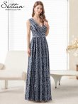 画像2: [送料無料][SETTAN]シルバー×ブラック・ベージュ×ブラック・Vネック・刺繍・レース・ノースリーブ・Aライン・セクシー・ロングドレス[即日発送][大きいサイズあり] (2)