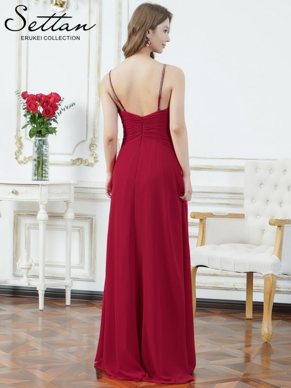 画像3: [送料無料][SETTAN]レッド・ホワイト・イエロー・ワンカラー・シフォン・胸元カット・ラインストーン・キャミソール・エレガント・Aライン・ロングドレス[即日発送][大きいサイズあり] (3)