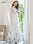 画像1: [送料無料][SETTAN]ブルー・パープル・ホワイト・ベージュシフォン・花柄・フラワープリント・Aライン・Vネック・ノースリーブ・ロングドレス[即日発送][大きいサイズあり] (1)