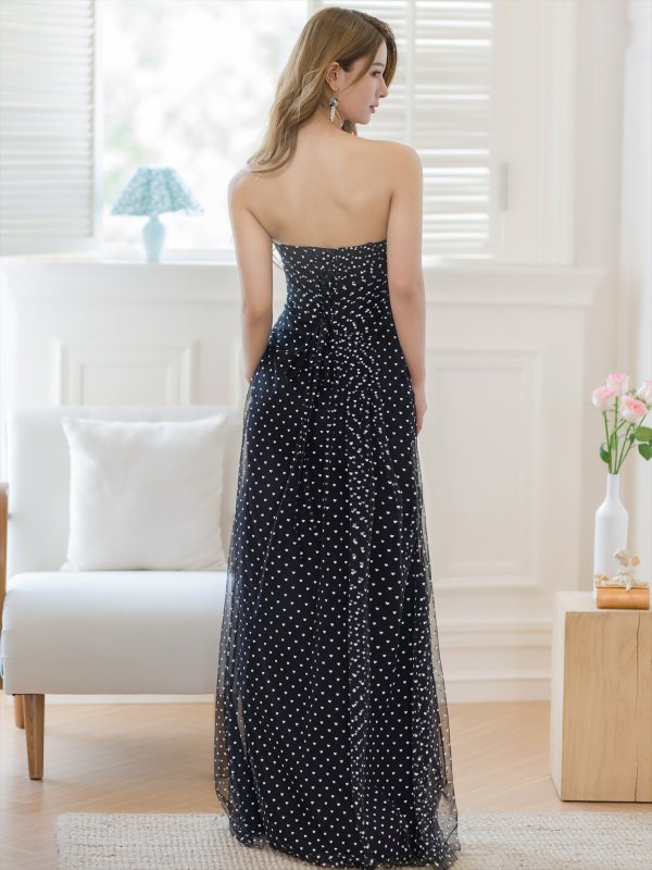 画像15: [送料無料][SETTAN]ホワイト・ピンク×ホワイト・ブラック×ホワイト・チュールレース・ベアトップ・ビスチェ・ハート・スリット・マーメイド・ロングドレス[即日発送][大きいサイズあり] (15)