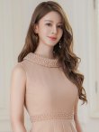 画像20: [送料無料][SETTAN]ブルー・ネイビー・ホワイト・首元パール・シンプル・ノースリーブ・Aライン・ひざ丈・ミディアムドレス・ワンピース[即日発送][大きいサイズあり] (20)