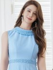 画像4: [送料無料][SETTAN]ブルー・ネイビー・ホワイト・首元パール・シンプル・ノースリーブ・Aライン・ひざ丈・ミディアムドレス・ワンピース[即日発送][大きいサイズあり] (4)