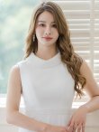 画像16: [送料無料][SETTAN]ブルー・ネイビー・ホワイト・首元パール・シンプル・ノースリーブ・Aライン・ひざ丈・ミディアムドレス・ワンピース[即日発送][大きいサイズあり] (16)