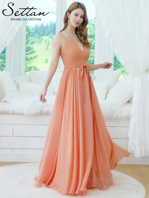画像2: [送料無料][SETTAN]オレンジ・アンゴラレッド・グリーン・ホワイト・シフォン・ワンカラー・キャミソール・リボンベルト・Aライン・フレア・ロングドレス[即日発送][大きいサイズあり] (2)