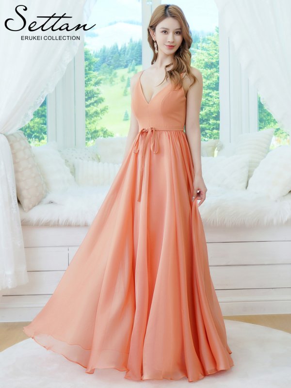 画像5: [送料無料][SETTAN]オレンジ・アンゴラレッド・グリーン・ホワイト・シフォン・ワンカラー・キャミソール・リボンベルト・Aライン・フレア・ロングドレス[即日発送][大きいサイズあり] (5)
