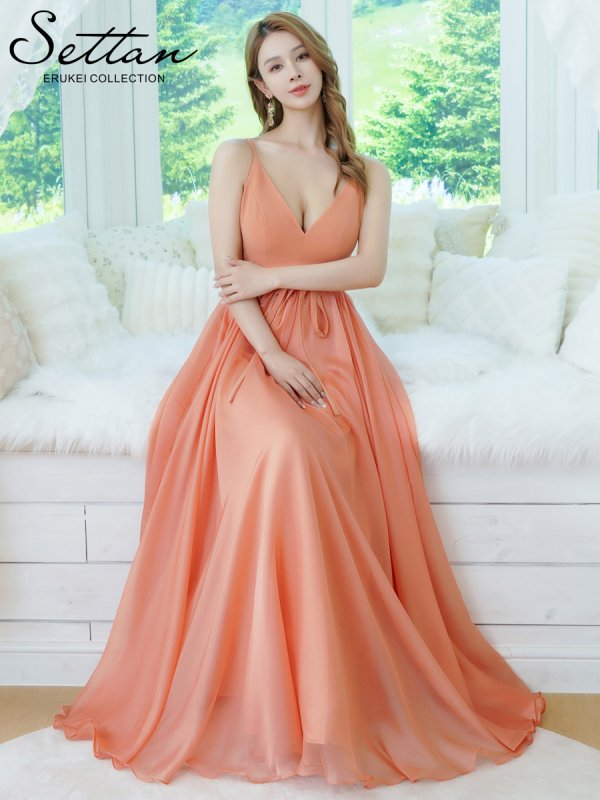 画像6: [送料無料][SETTAN]オレンジ・アンゴラレッド・グリーン・ホワイト・シフォン・ワンカラー・キャミソール・リボンベルト・Aライン・フレア・ロングドレス[即日発送][大きいサイズあり] (6)