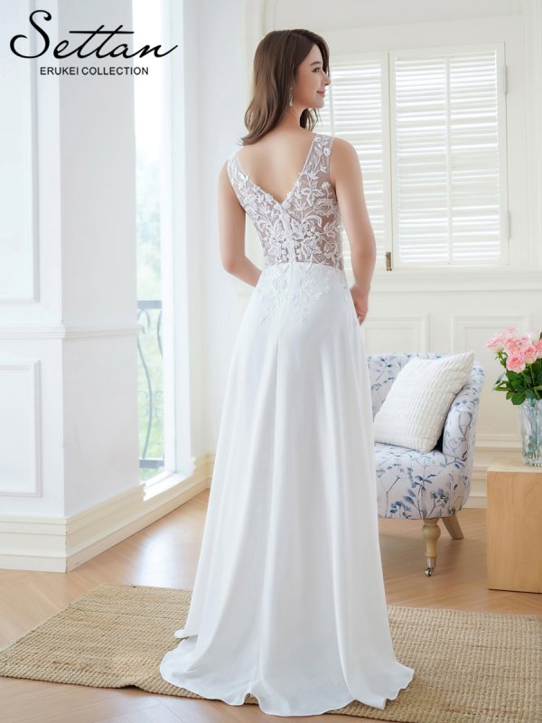 画像9: [送料無料][SETTAN]ワインレッド・ホワイト・Ｖネック・エレガント・胸元レース・ビーズ・スパンコール・Aライン・ロングドレス[即日発送][大きいサイズあり] (9)