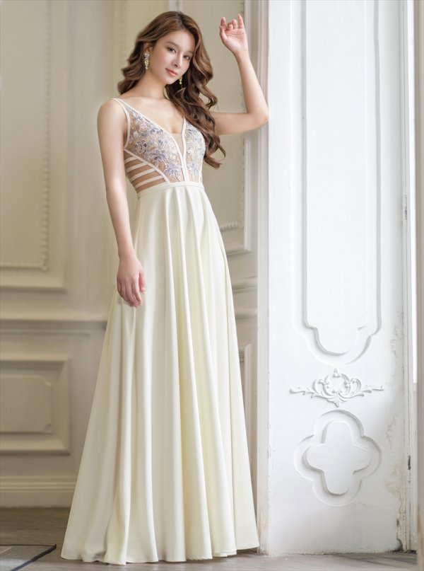 画像8: [送料無料][SETTAN]ワインレッド・アイボリー・ピンク・ネイビー・刺繍・セクシー・シースルー・Aライン・ロングドレス[即日発送][大きいサイズあり] (8)