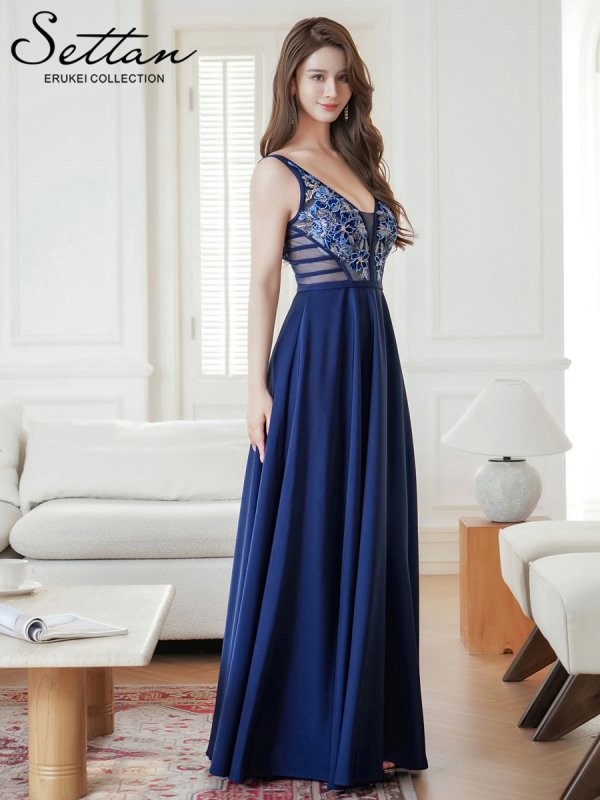 画像18: [送料無料][SETTAN]ワインレッド・アイボリー・ピンク・ネイビー・刺繍・セクシー・シースルー・Aライン・ロングドレス[即日発送][大きいサイズあり] (18)