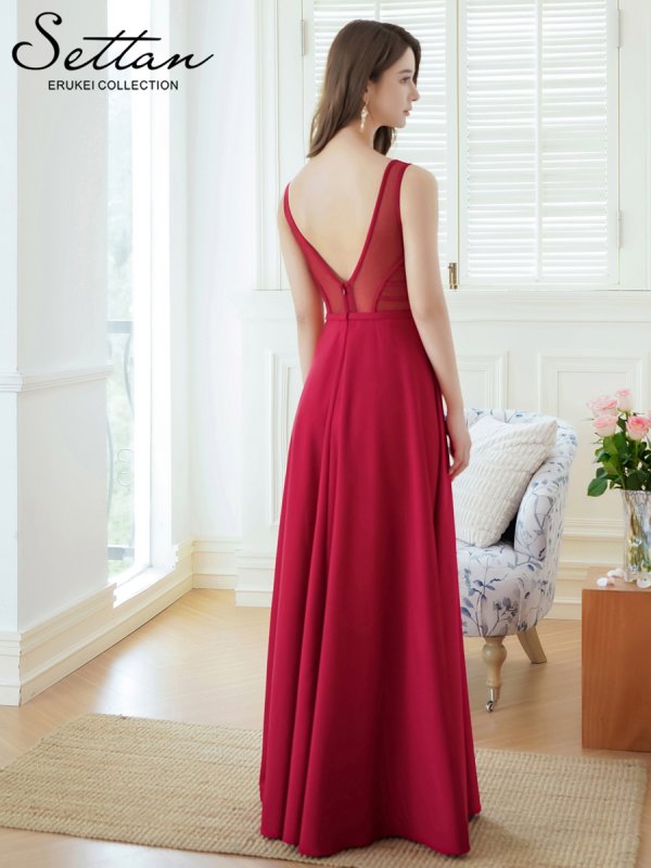 画像3: [送料無料][SETTAN]ワインレッド・アイボリー・ピンク・ネイビー・刺繍・セクシー・シースルー・Aライン・ロングドレス[即日発送][大きいサイズあり] (3)