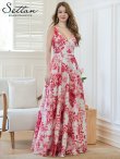 画像1: [送料無料][SETTAN]レッド・パープル・フラワープリント・Vネック・ノースリーブ・Aライン・ロングドレス[即日発送][大きいサイズあり] (1)