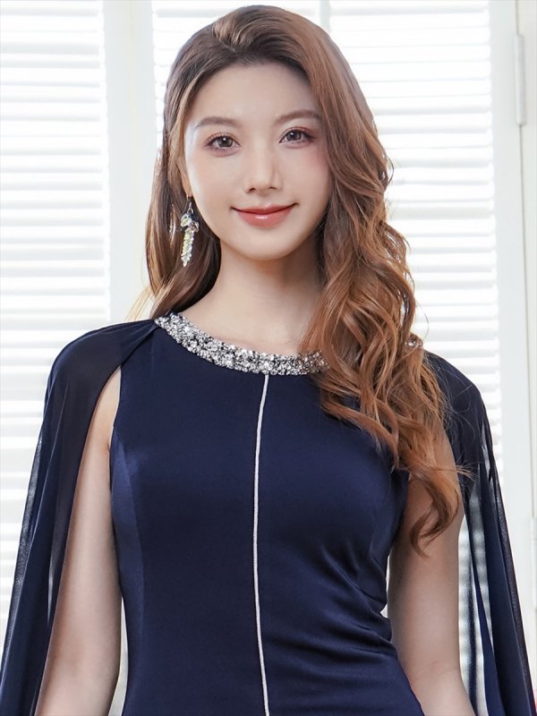 画像10: [送料無料][SETTAN]ホワイト・ネイビー・ワインレッド・マント風・シフォン・ロングスリーブ・スパンコール・ビーズ シンプル・Aライン・ロングドレス[即日発送][大きいサイズあり] (10)