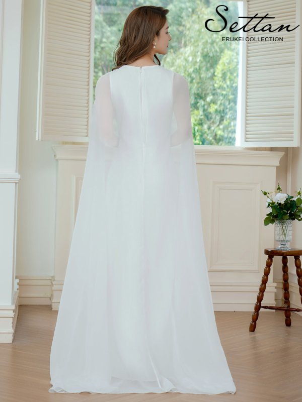 画像3: [送料無料][SETTAN]ホワイト・ネイビー・ワインレッド・マント風・シフォン・ロングスリーブ・スパンコール・ビーズ シンプル・Aライン・ロングドレス[即日発送][大きいサイズあり] (3)