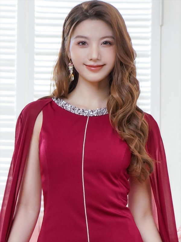 画像16: [送料無料][SETTAN]ホワイト・ネイビー・ワインレッド・マント風・シフォン・ロングスリーブ・スパンコール・ビーズ シンプル・Aライン・ロングドレス[即日発送][大きいサイズあり] (16)