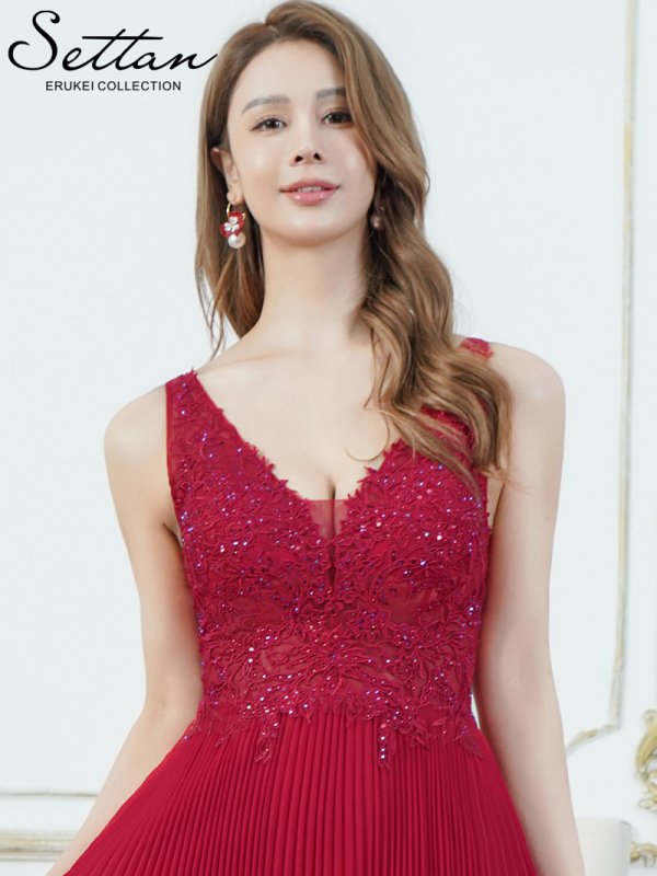 画像4: [送料無料][SETTAN]レッド・イエロー・ホワイト・ノースリーブ・ラメ・ラインストーン・プリーツ・刺?・レース・シアー・エレガント・Aライン・ロングドレス[即日発送][大きいサイズあり] (4)