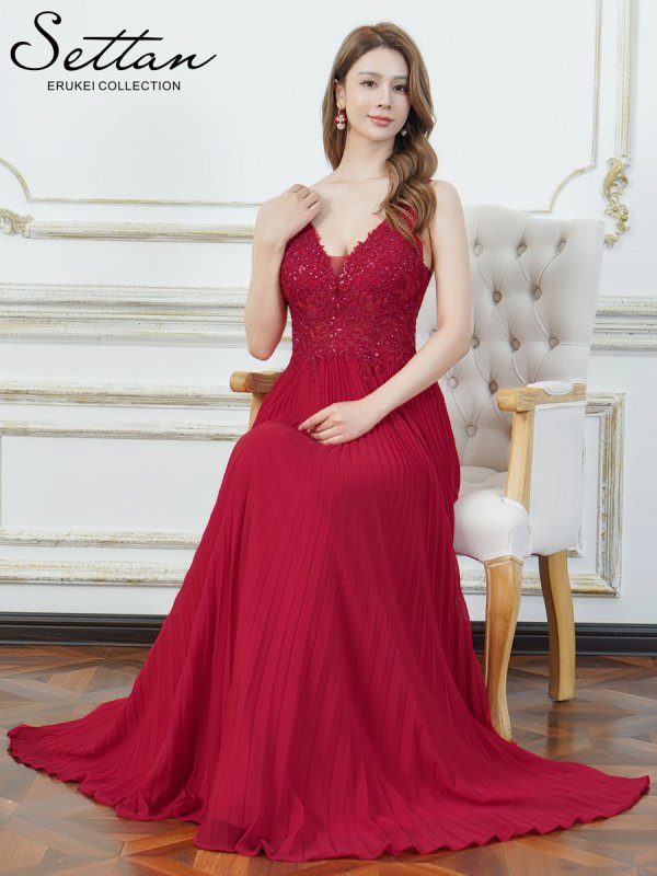 画像6: [送料無料][SETTAN]レッド・イエロー・ホワイト・ノースリーブ・ラメ・ラインストーン・プリーツ・刺?・レース・シアー・エレガント・Aライン・ロングドレス[即日発送][大きいサイズあり] (6)