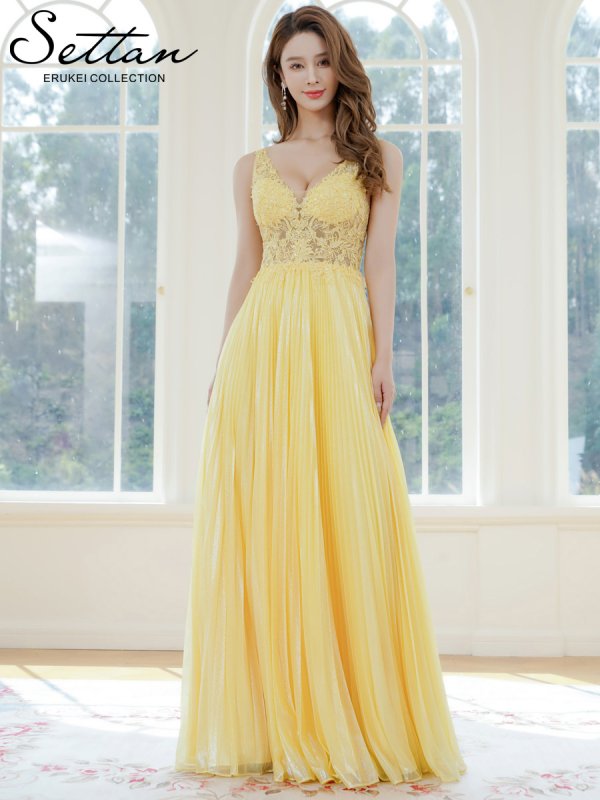 画像12: [送料無料][SETTAN]レッド・イエロー・ホワイト・ノースリーブ・ラメ・ラインストーン・プリーツ・刺?・レース・シアー・エレガント・Aライン・ロングドレス[即日発送][大きいサイズあり] (12)