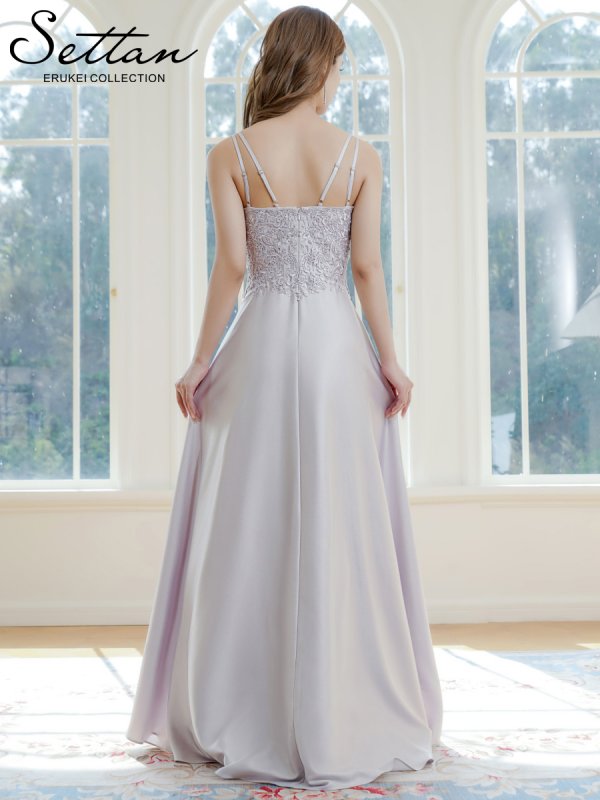 画像3: [送料無料][SETTAN]シルバー・キャミソール・ラインストーン・刺繡・レース・エレガント・Aライン・ロングドレス[即日発送][大きいサイズあり] (3)
