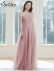 画像2: [送料無料][SETTAN]ピンク×ホワイト・ベージュ×ブラック・ブラック×ホワイト・ワンショルダー・ハートドット・チュールレース・ハイウエスト・Aライン・ロングドレス[即日発送][大きいサイズあり] (2)
