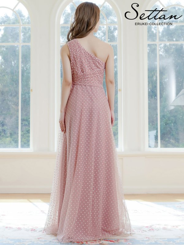 画像3: [送料無料][SETTAN]ピンク×ホワイト・ブラック×ホワイト・ワンショルダー・ハートドット・チュールレース・ハイウエスト・Aライン・ロングドレス[即日発送][大きいサイズあり] (3)