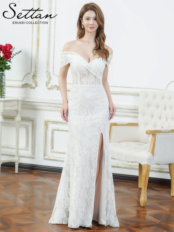 画像11: [送料無料][SETTAN]レッド・ホワイト・総レース・シアー・オフショルダー・コルセット風・スリット・タイト・マーメイド・ロングドレス[即日発送][大きいサイズあり] (11)