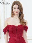 画像3: [送料無料][SETTAN]レッド・ホワイト・総レース・オフショルダー・コルセット風・スピンドル・シアー・ギャザー・スリット・タイト・マーメイド・ロングドレス[即日発送][大きいサイズあり] (3)