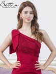 画像4: [送料無料][SETTAN]ワインレッド・ホワイト・ワンカラー・サテン・レース・スパンコール・ワンショルダー・肩リボン・ギャザー・スリット・タイト・マーメイド・ロングドレス[即日発送][大きいサイズあり] (4)