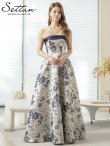 画像1: [送料無料][SETTAN]シルバー×ネイビー・ベア・ジャガード・金糸・花柄・Aライン・切替・フレア・ロングドレス[即日発送][大きいサイズあり] (1)