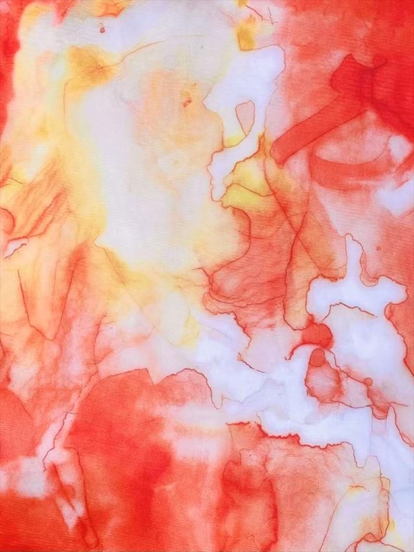 画像7: [送料無料][SETTAN]ブルー・オレンジ・シフォン・滲み・プリント・ギャザー・ノースリーブ・Vネック・Aライン・ロングドレス[即日発送][大きいサイズあり] (7)