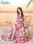画像6: [送料無料][SETTAN]ホワイト×レッド・シフォン・花柄・プリント・Vネック・Aライン・ノースリーブ・スリット・セクシー・ロングドレス[即日発送][大きいサイズあり] (6)